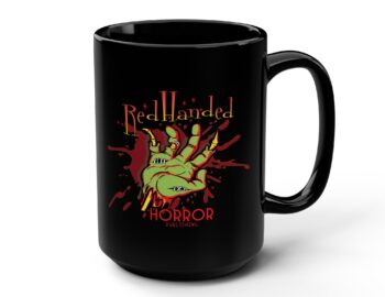 “Zombie Logo” Red Handed Horror Double Logo Black Mug — Gothic Horror 15oz Coffee Cup